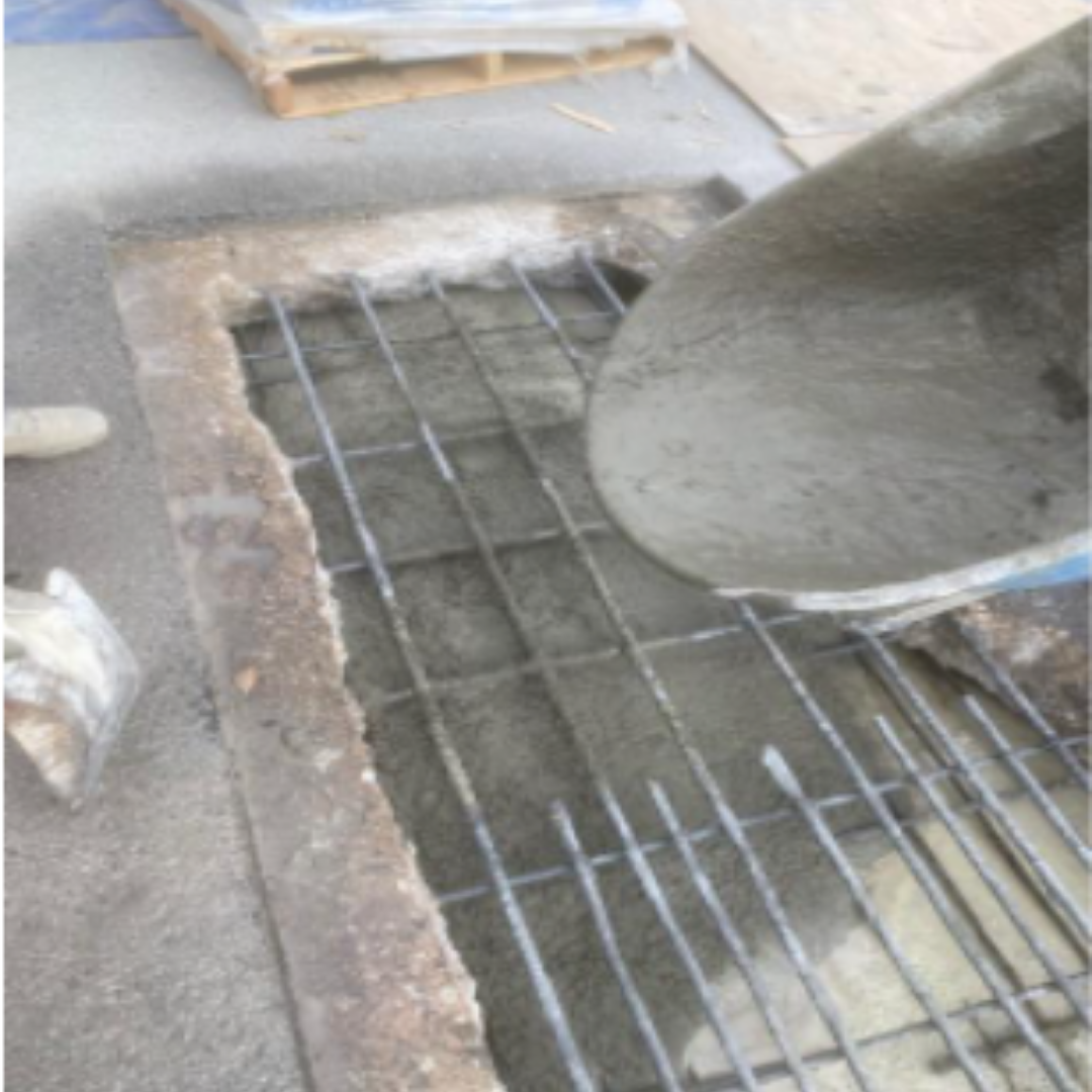 Mix was placed into deck forms, full depth. Note – SurePoxy HM was applied to the existing concrete as a Bonding Agent per MD HA specifications for concrete repairs.